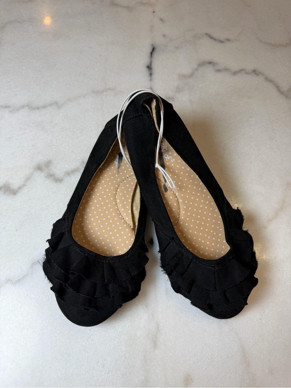Cat & Jack Little Girl Black Ruffle Ballet Flats - Kids Dress Shoes